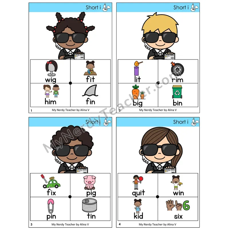 Short I Word Spinners Task Cards — Decodable Sentences