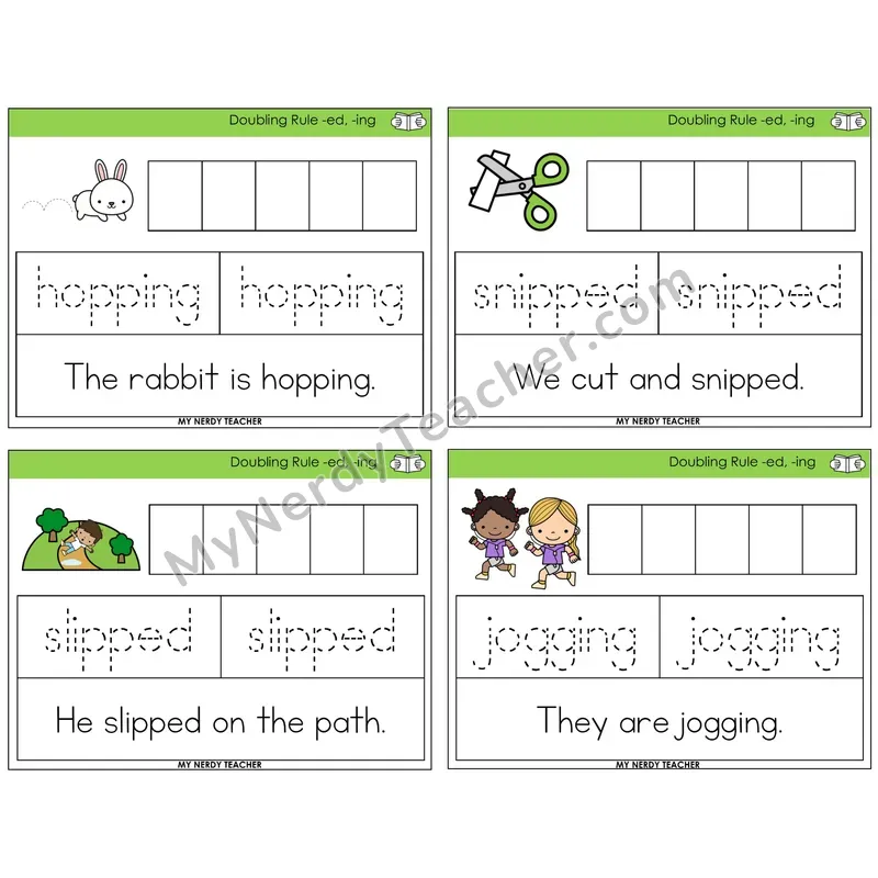 Doubling Rule -ed, -ing Graph Trace Read Task Cards — Decodable Sentences