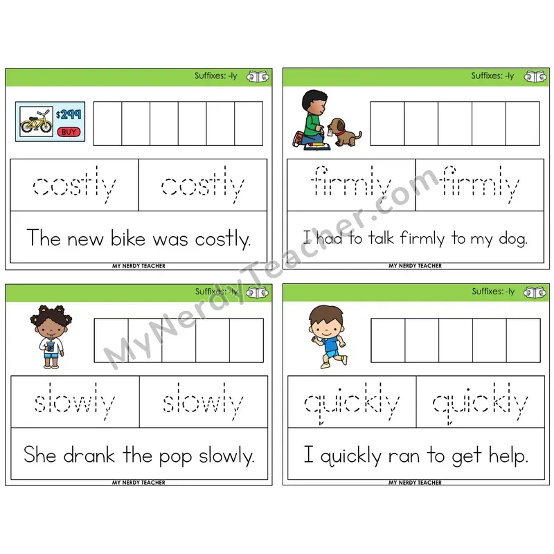 Suffix -ly Graph Trace Read Task Cards — Decodable Sentences