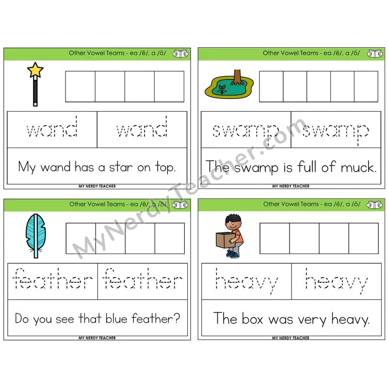 EA (short e) and A (short o) Graph Trace Read Task Cards — Decodable Sentences