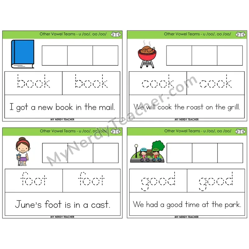 Short OO and U (/oo/) Graph Trace Read Task Cards — Decodable Sentences