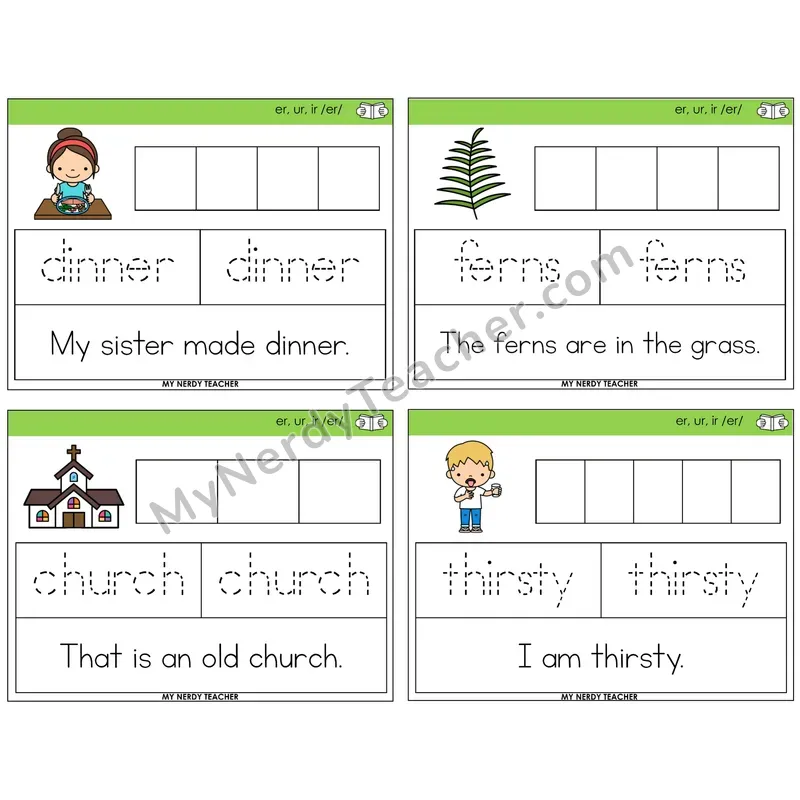 R-Controlled ER, UR, IR Graph Trace Read Task Cards — Decodable Sentences