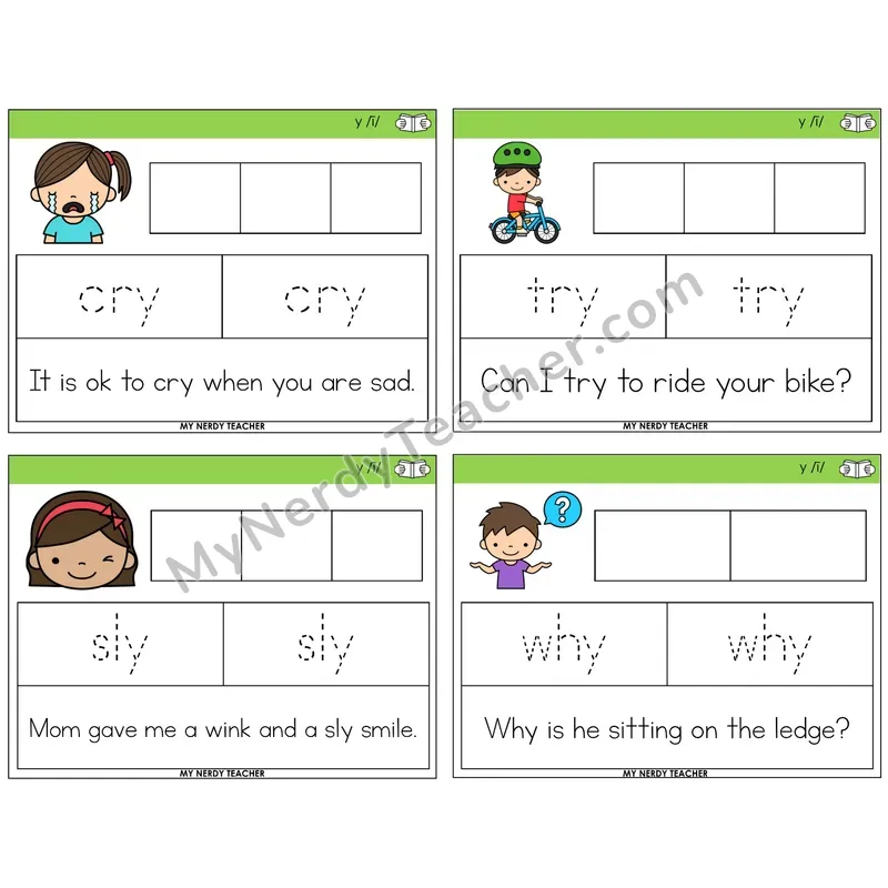 Y as Long I Graph Trace Read Task Cards — Decodable Sentences