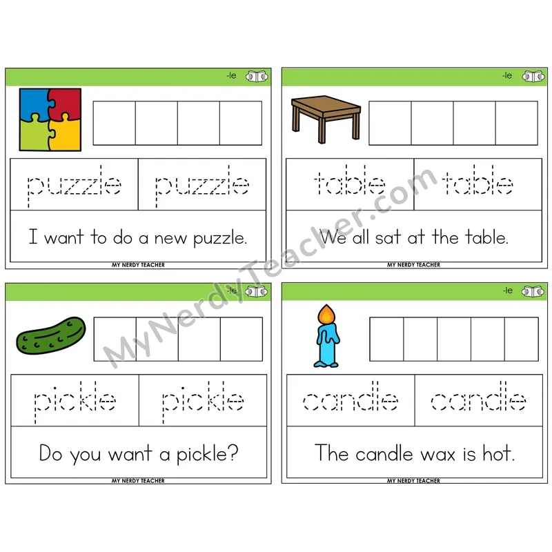 Consonant -le Graph Trace Read Task Cards — Decodable Sentences