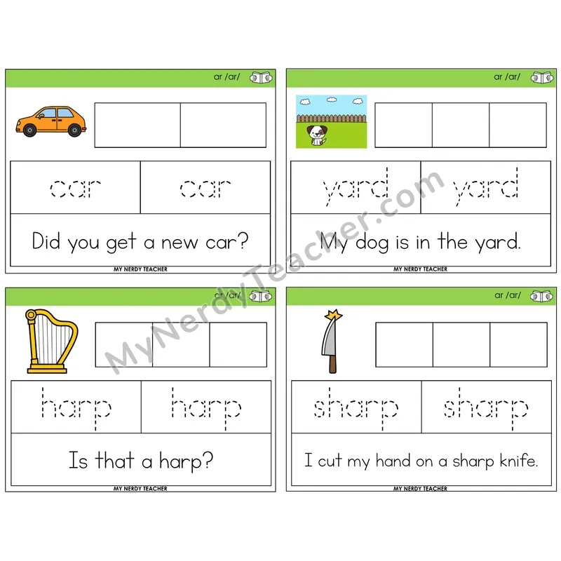 R-Controlled AR Graph Trace Read Task Cards — Decodable Sentences