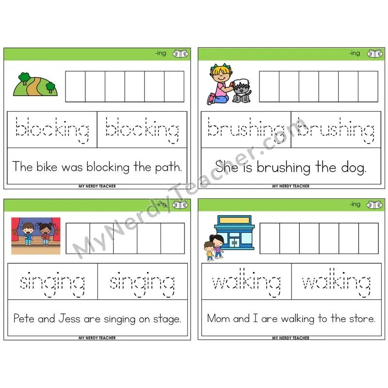Suffix -ing Graph Trace Read Task Cards — Decodable Sentences