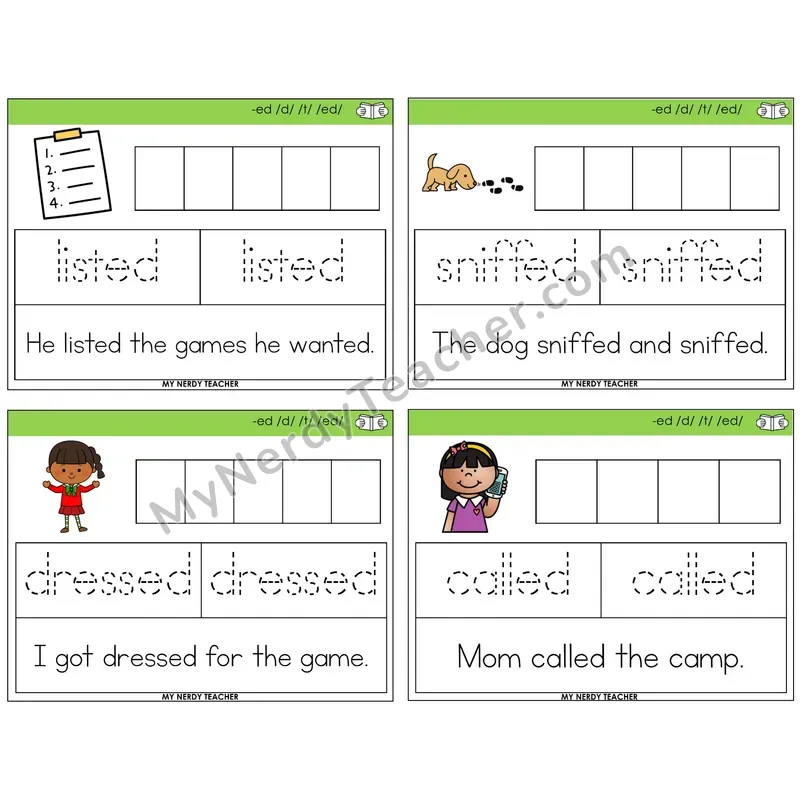 Suffix -ed Graph Trace Read Task Cards — Decodable Sentences