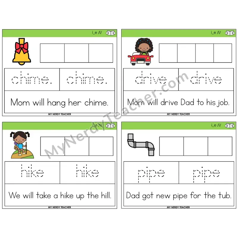 Long I VCe (i_e) Graph Trace Read Task Cards — Decodable Sentences