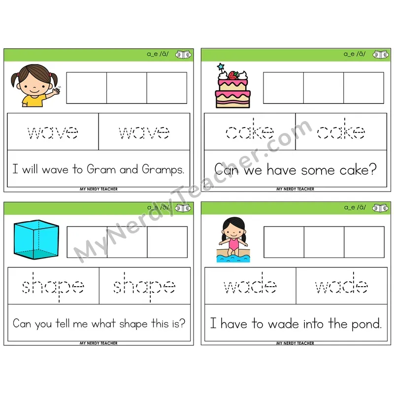 Long A VCe (a_e) Graph Trace Read Task Cards — Decodable Sentences