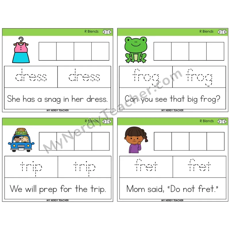 R Blends Graph Trace Read Task Cards — Decodable Sentences
