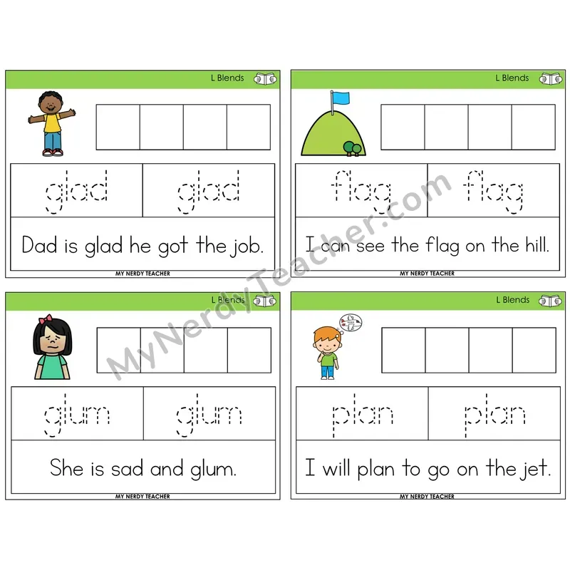 L Blends Graph Trace Read Task Cards — Decodable Sentences