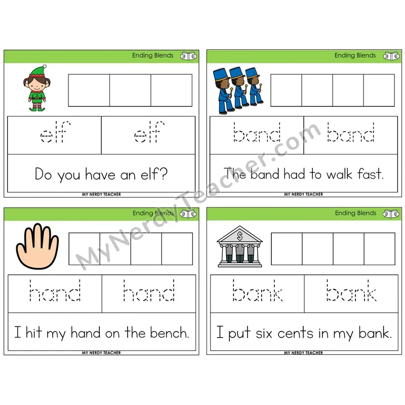 Ending Blends Graph Trace Read Task Cards — Decodable Sentences