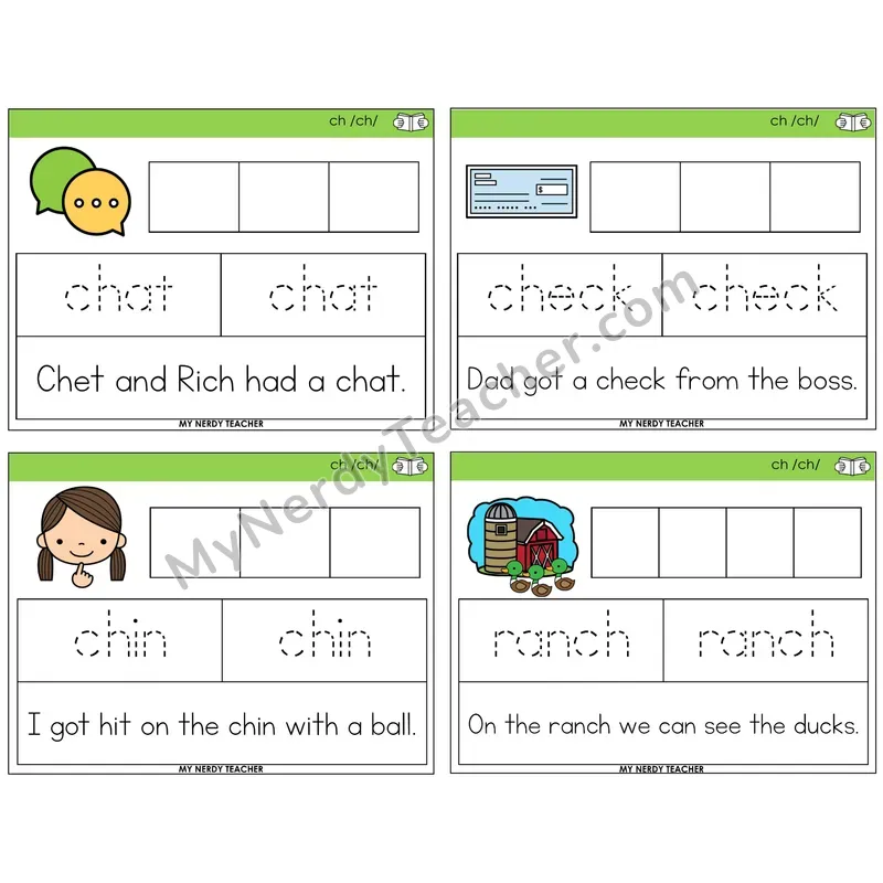 CH Digraph Graph Trace Read Task Cards — Decodable Sentences