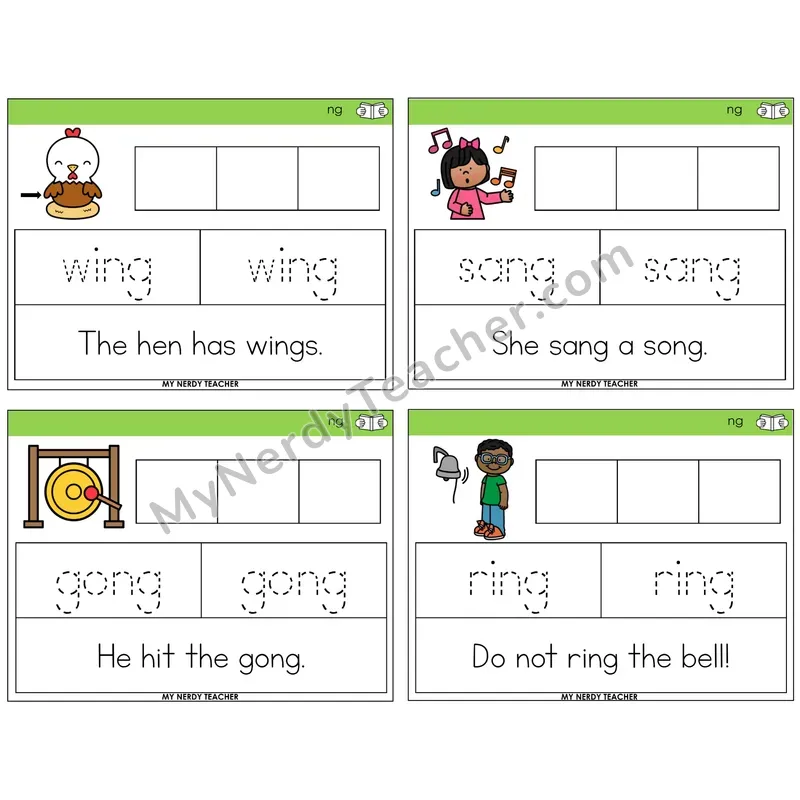 NG Digraph Graph Trace Read Task Cards — Decodable Sentences