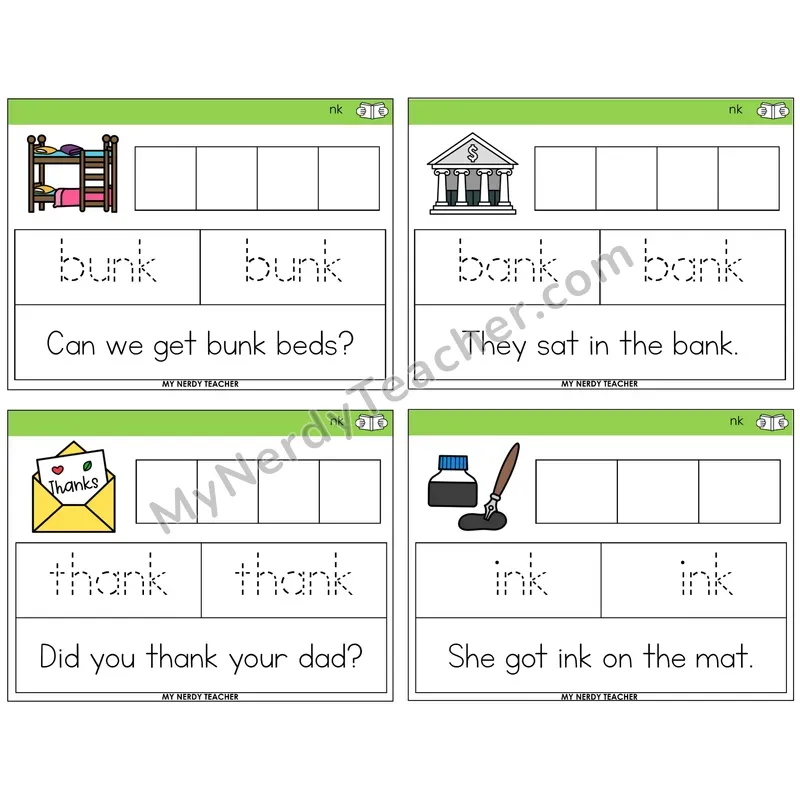NK Digraph Graph Trace Read Task Cards — Decodable Sentences