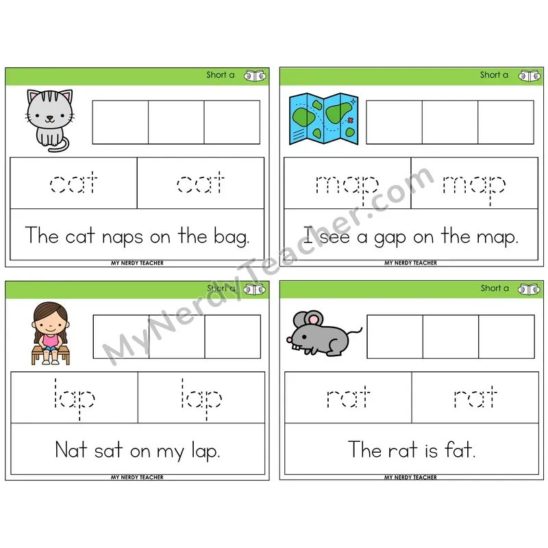 Short A Graph Trace Read Task Cards — Decodable Sentences