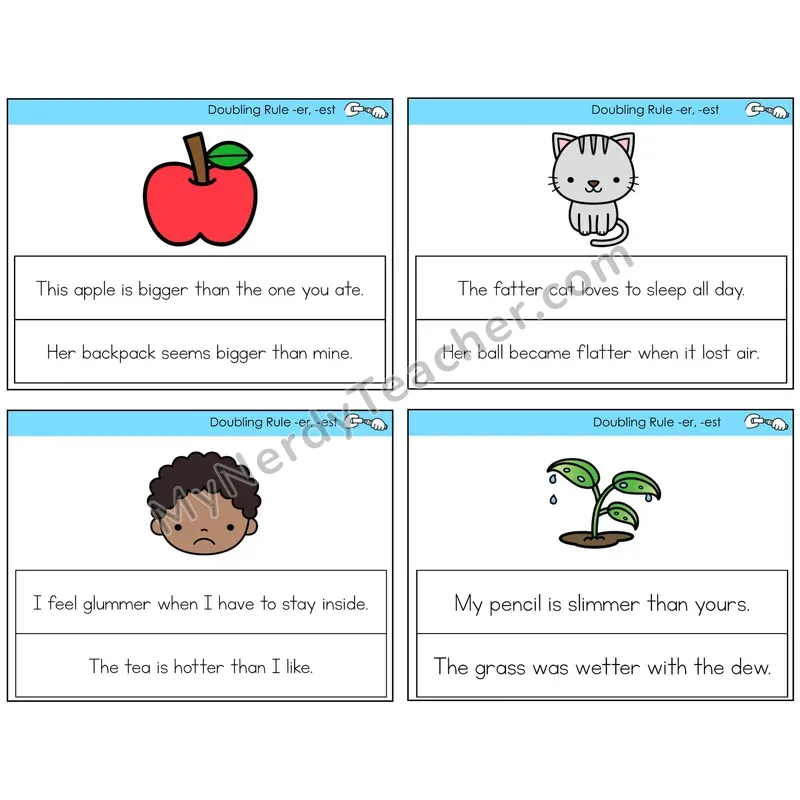 Doubling Rule -er, -est Circle the Sentence Task Cards — Decodable Sentences