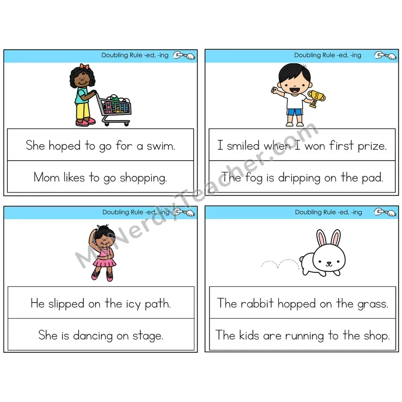 Doubling Rule -ed, -ing Circle the Sentence Task Cards — Decodable Sentences