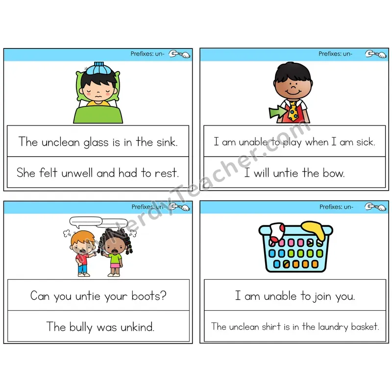 Prefix un- Circle the Sentence Task Cards — Decodable Sentences