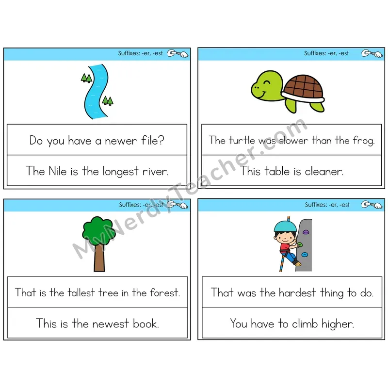 Suffixes -er and -est Circle the Sentence Task Cards — Decodable Sentences