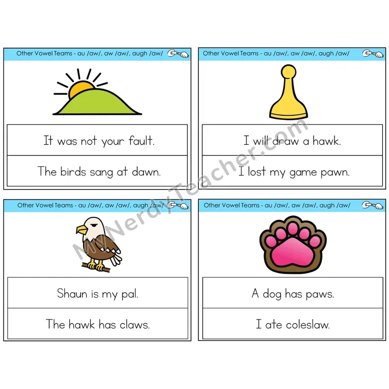 AU, AW, AUGH (/aw/) Circle the Sentence Task Cards — Decodable Sentences