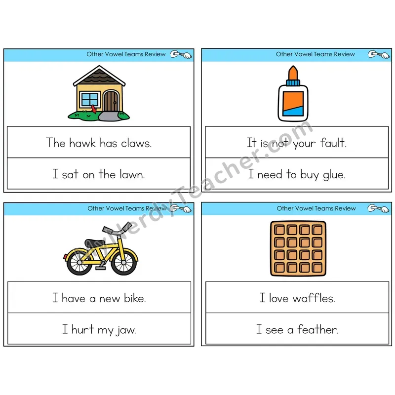 Other Vowel Teams Review Circle the Sentence Task Cards — Decodable Sentences