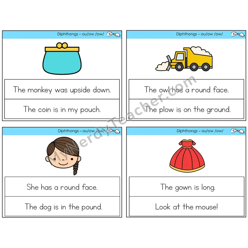 Diphthong OU and OW Circle the Sentence Task Cards — Decodable Sentences