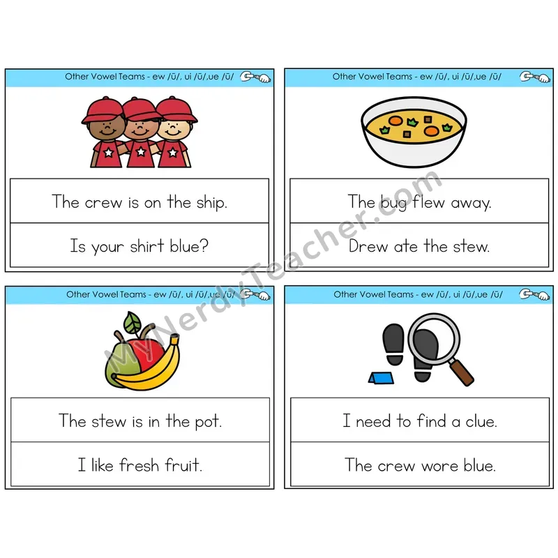 Long U (ew, ui, ue) Circle the Sentence Task Cards — Decodable Sentences