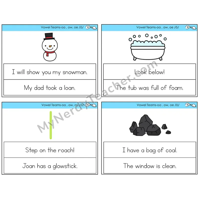 Long O Vowel Teams (oa, ow, oe) Circle the Sentence Task Cards — Decodable Sentences
