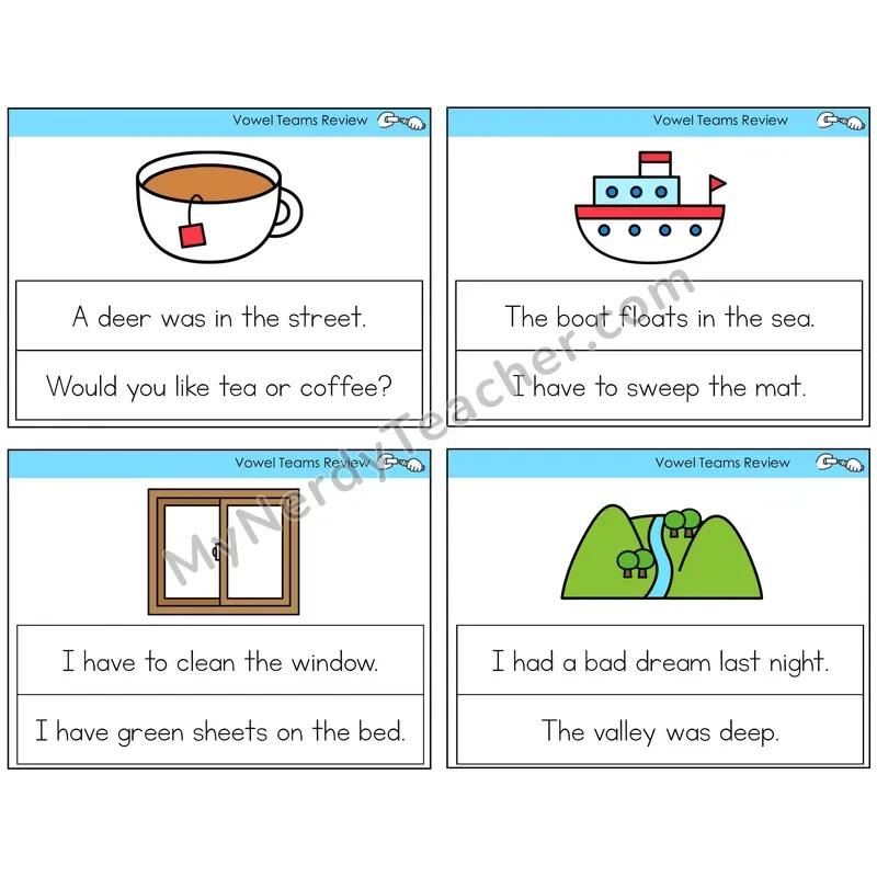 Long Vowel Teams Review Circle the Sentence Task Cards — Decodable Sentences