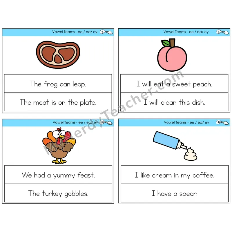 Long E Vowel Teams (ee, ea, ey) Circle the Sentence Task Cards — Decodable Sentences