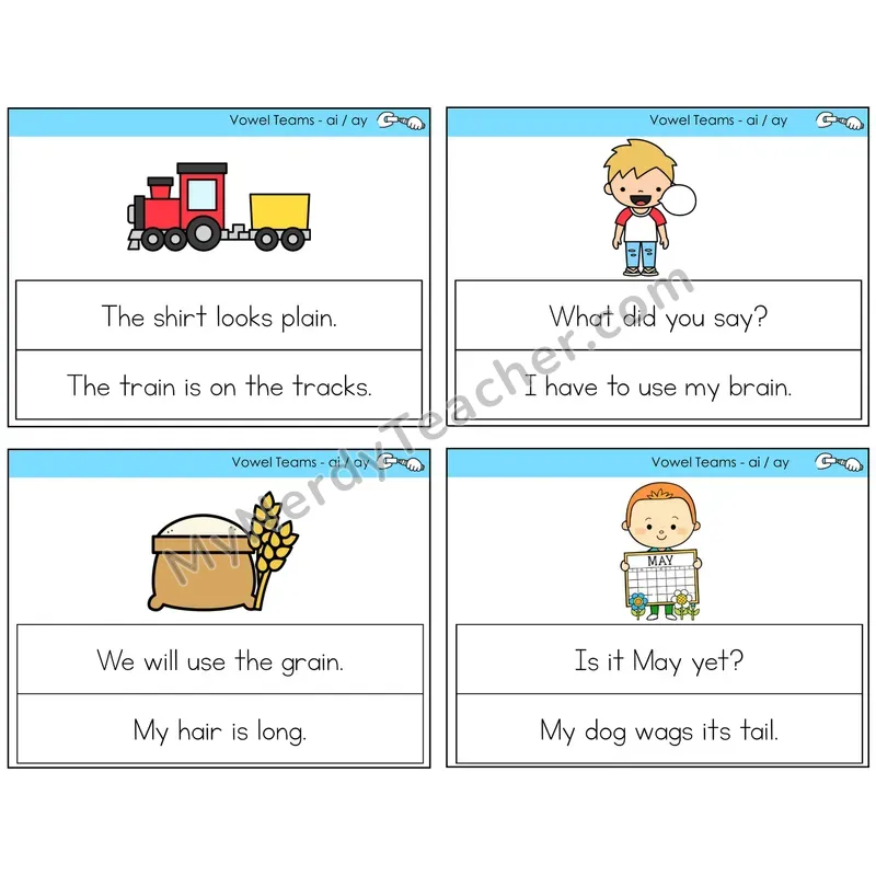 Long A Vowel Teams (ai, ay) Circle the Sentence Task Cards — Decodable Sentences