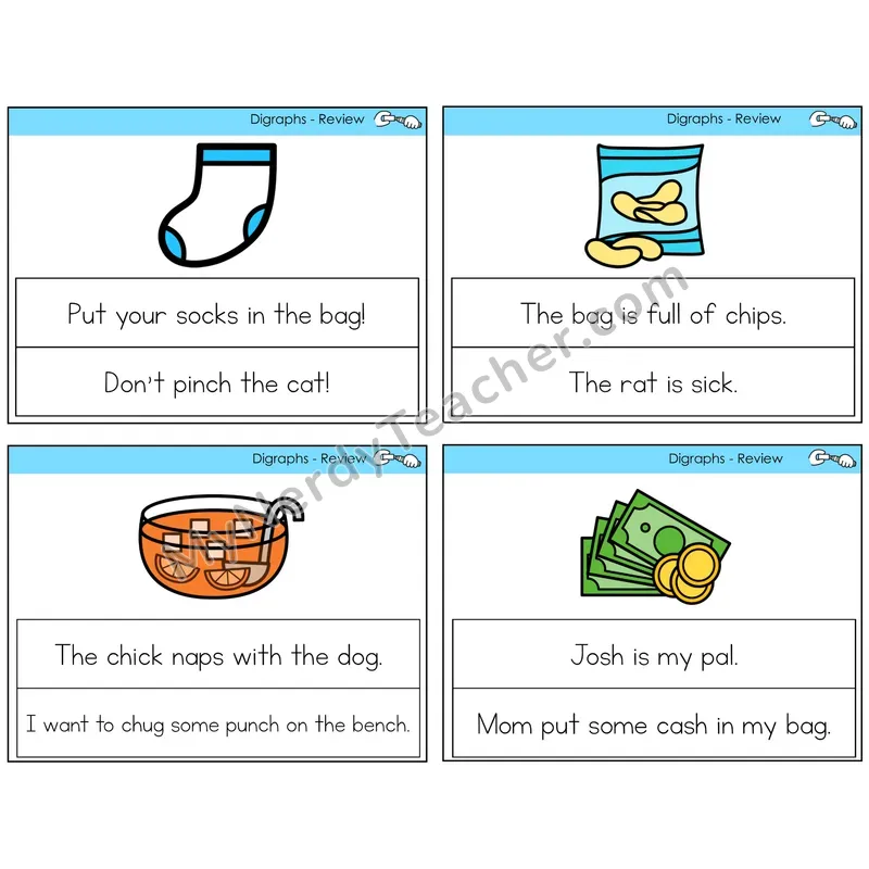 Digraphs Review Circle the Sentence Task Cards — Decodable Sentences