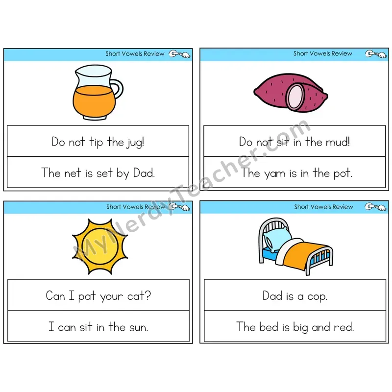 Short Vowels Review Circle the Sentence Task Cards — Decodable Sentences