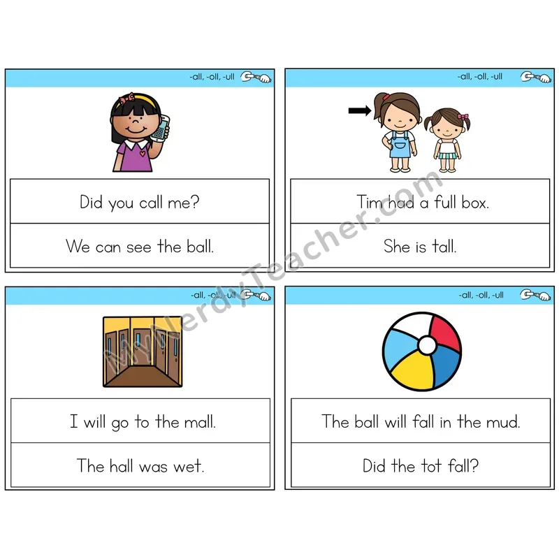 All, Oll, Ull Circle the Sentence Task Cards — Decodable Sentences