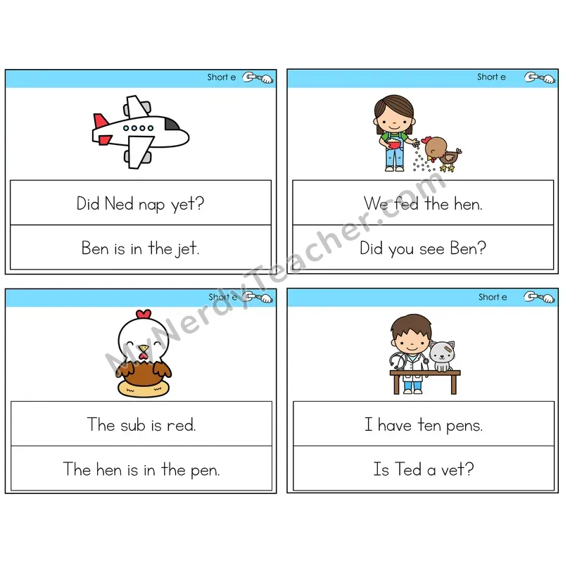 Short E Circle the Sentence Task Cards — Decodable Sentences