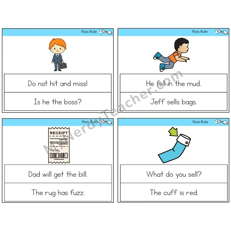 Floss Rule (ff, ll, ss, zz) Circle the Sentence Task Cards — Decodable Sentences