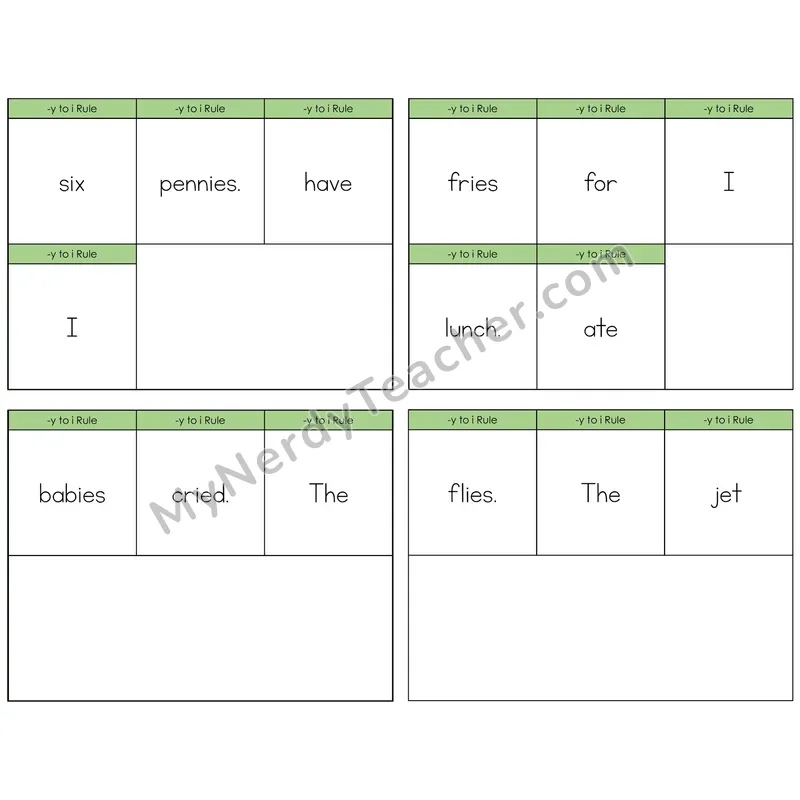 Y to I Rule Build the Sentence Task Cards — Decodable Sentences