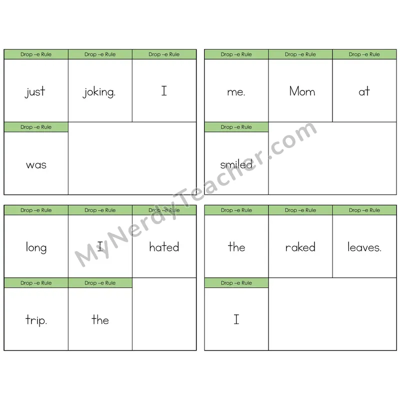 Drop -e Rule Build the Sentence Task Cards — Decodable Sentences