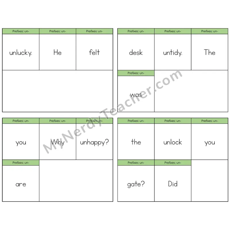 Prefix un- Build the Sentence Task Cards — Decodable Sentences