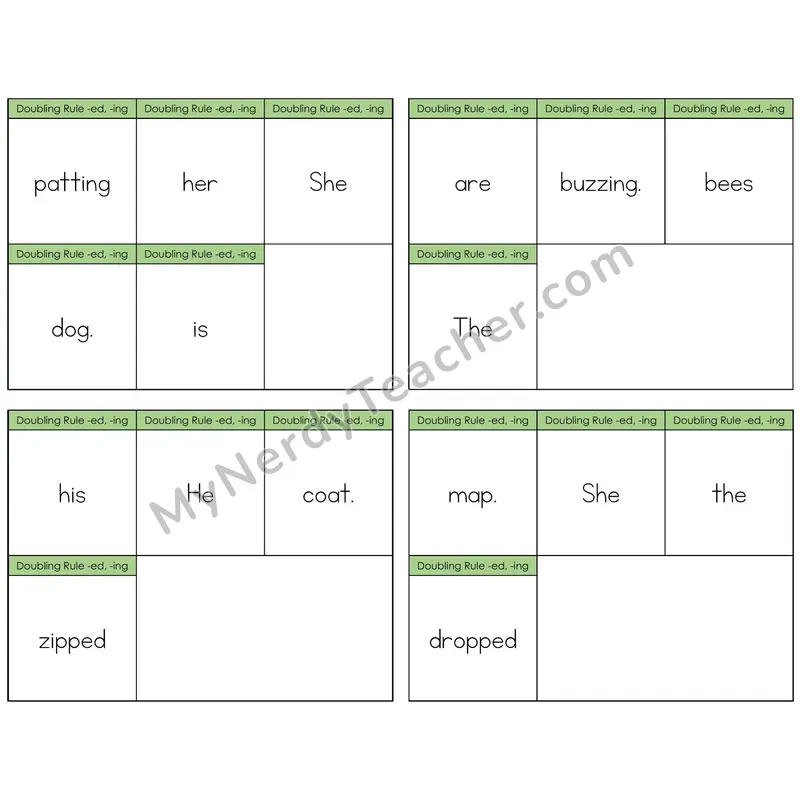Doubling Rule -ed, -ing Build the Sentence Task Cards — Decodable Sentences