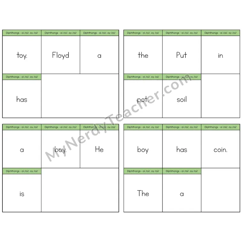 Diphthong OI and OY Build the Sentence Task Cards — Decodable Sentences