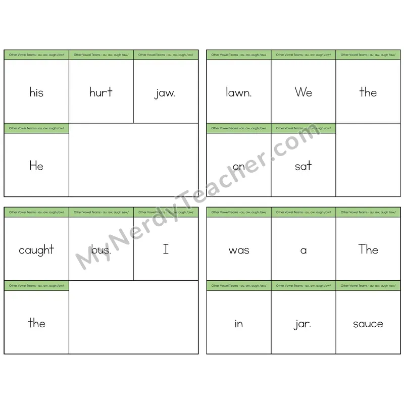 AU, AW, AUGH (/aw/) Build the Sentence Task Cards — Decodable Sentences