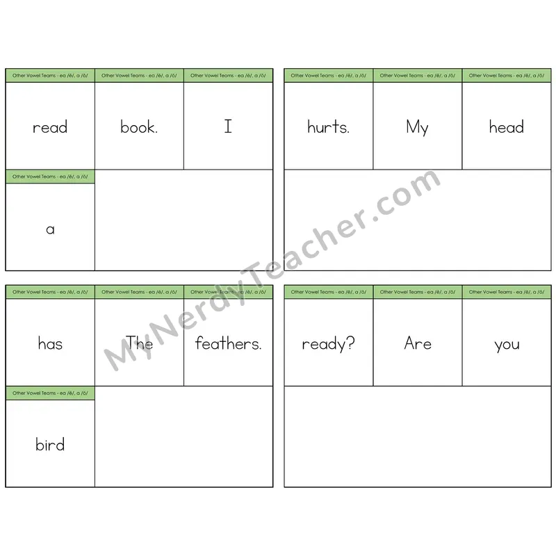 EA (short e) and A (short o) Build the Sentence Task Cards — Decodable Sentences