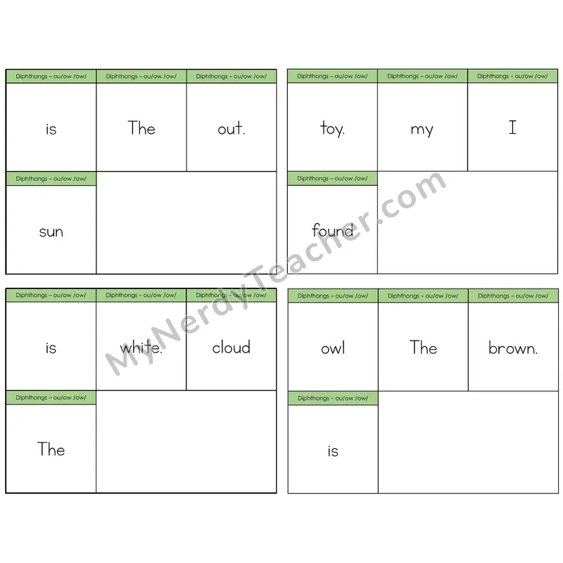 Diphthong OU and OW Build the Sentence Task Cards — Decodable Sentences