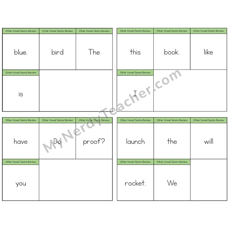 Other Vowel Teams Review Build the Sentence Task Cards — Decodable Sentences