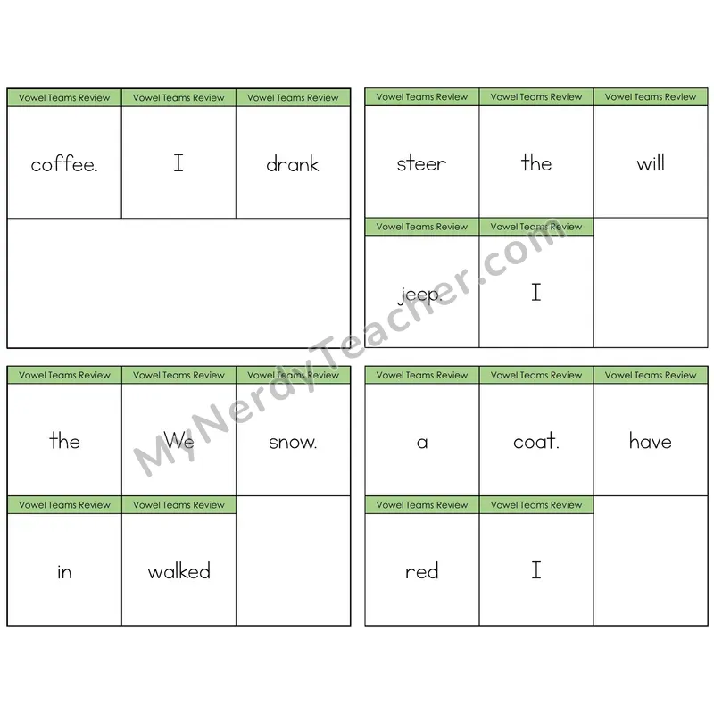 Long Vowel Teams Review Build the Sentence Task Cards — Decodable Sentences