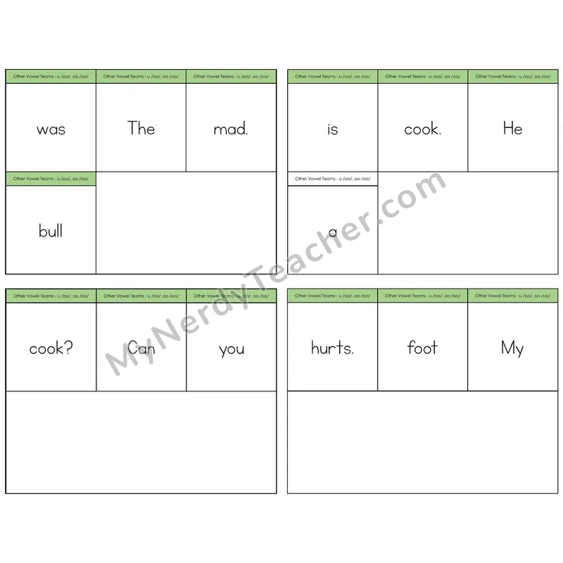 Short OO and U (/oo/) Build the Sentence Task Cards — Decodable Sentences