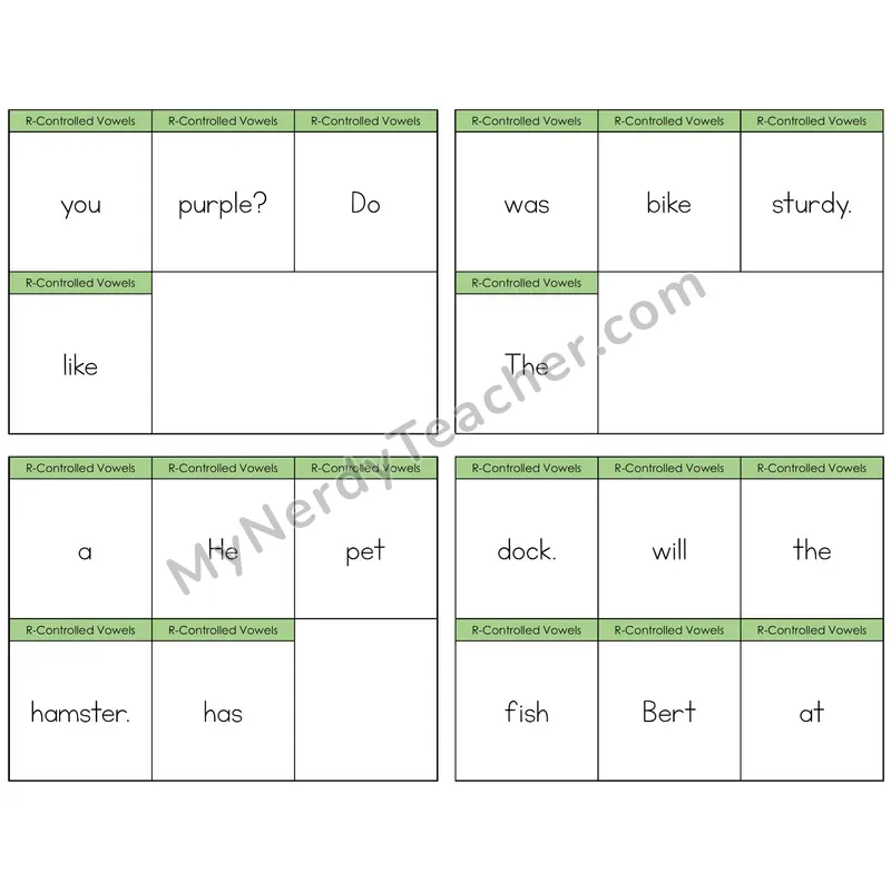 R-Controlled Vowels Review Build the Sentence Task Cards — Decodable Sentences