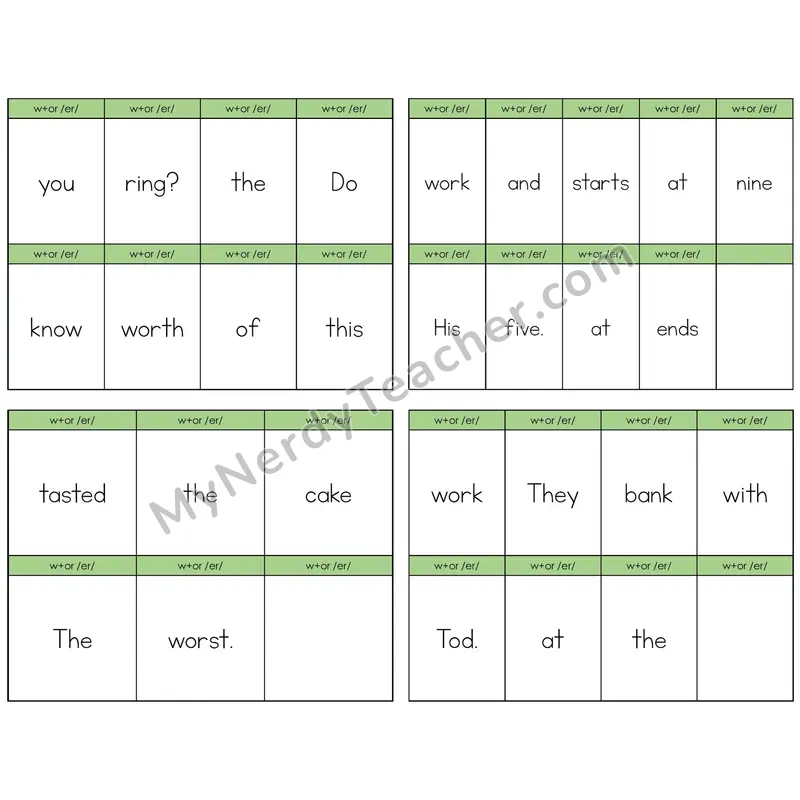 W+OR spelling /er/ Build the Sentence Task Cards — Decodable Sentences